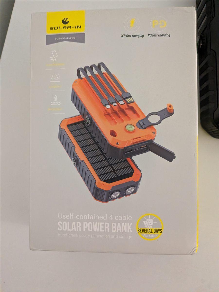 SideKick built-in cables, flashlight, solar panel, hand crank, compass, and bubble level